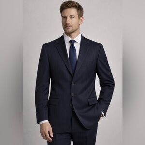 Hugo Boss Navy Pinstripe Wool Blazer Superfine Pure New Wool Made USA